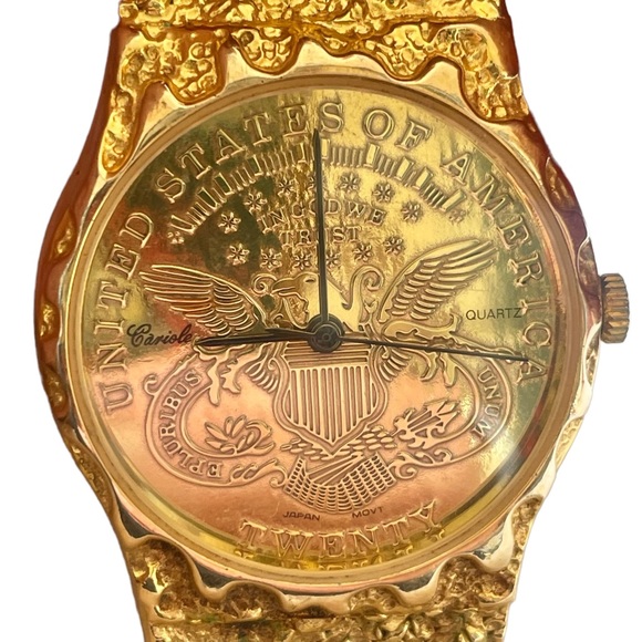 Vintage Caroile USA gold coin face nugget band watch - Picture 6 of 7
